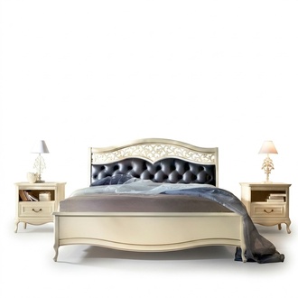 Complete bedroom bed + 2x nightstands classic wooden furniture Chesterfield