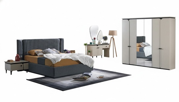 Complete bedroom sleep set, bed, wardrobe, 5-piece.