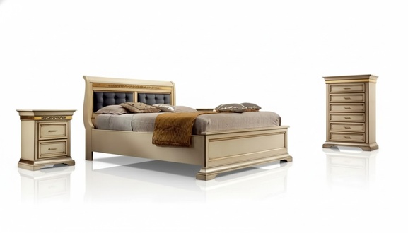 Complete Bedroom Design Modern Luxury Bed 2x Bedside Tables Chest of Drawers