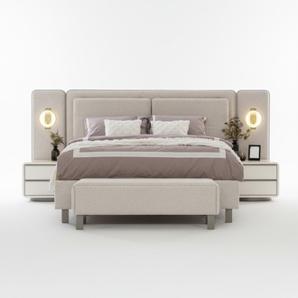 Complete bedroom furniture set bed with bench 2x nightstands 3-piece new