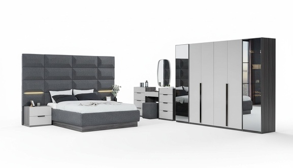Complete Bedroom Furniture Set Bed 2x Bedside Table Dressing Table Mirror 5pcs New