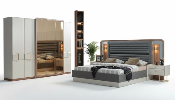 Complete bedroom luxury set bed 2x bedside tables modern furniture 4 pcs