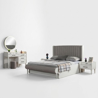 Complete modern bedroom set 5 pieces. Bed, nightstands, wardrobe.