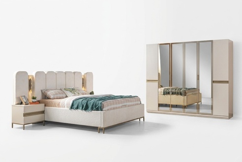 Complete Bedroom Set 4-piece Bed Wardrobe Nightstands Modern