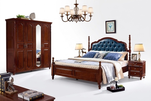 Complete Bedroom Set 4 pcs Classic Bed +2x Bedside Tables Wardrobe