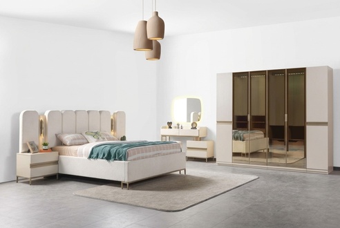 Complete Bedroom Set 6-piece Bed Wardrobe Nightstands Modern