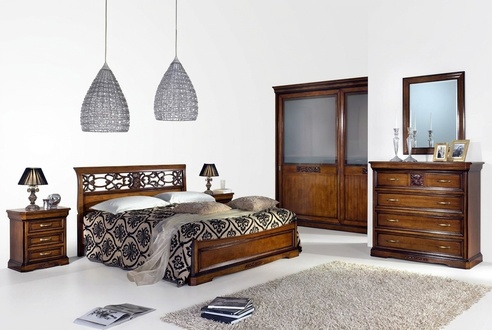 Complete Bedroom Set Brown Wardrobe Bed Nightstand Dresser Mirror