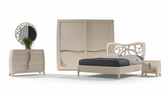 Complete Bedroom Set Design Modern Luxury Bed 2x Bedside Table 6 pcs.
