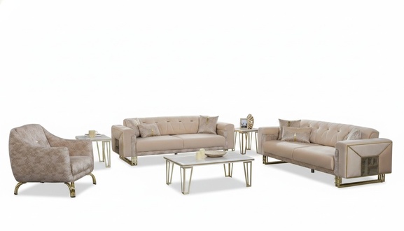 Complete beige seating set for living room sofas luxury armchair coffee table