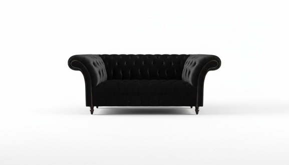 Complete Black Chesterfield Couch Designer Fabric Sofa Upholstered Couch