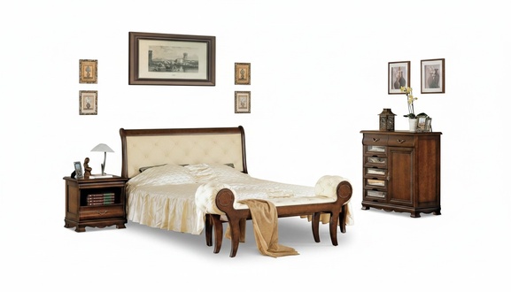 Complete Chesterfield bed wooden furniture dresser bedroom 2x nightstands set