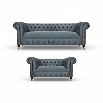 Complete Chesterfield light gray set living room designer sofas