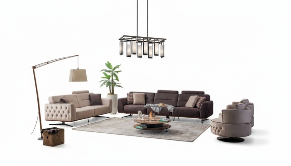 Complete Couch Set Sofa Set Sofa Faux Leather Brown White 4pcs