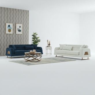 Complete Couch Three-Seater Sofa 3 Seat Fabric Sofa Upholstered Sofa Blue White