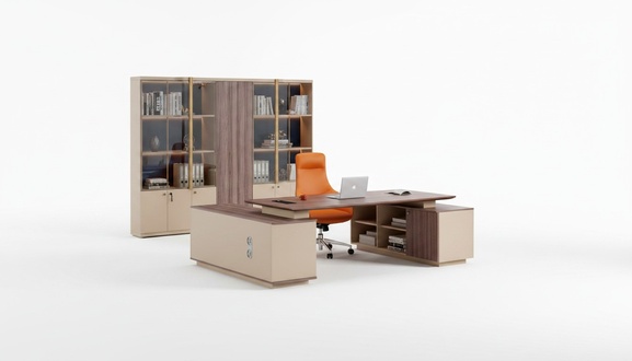Complete office desk cabinet office furniture wood beige corner desk set