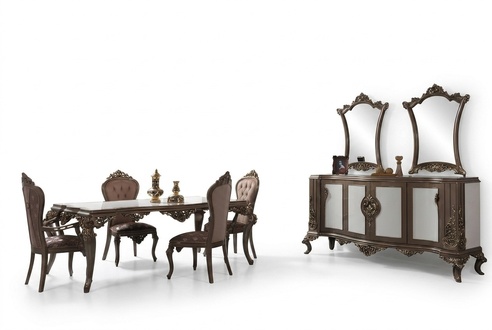 Complete dining set dining room dining table wood set 12 pcs brown sideboard