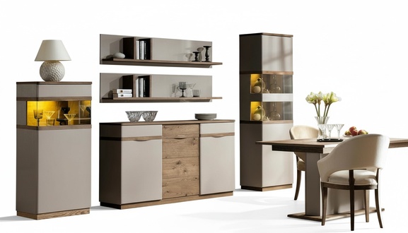 Complete Dining Room Designer Luxurious Wood Sideboard 2x Display Case Set 5-piece
