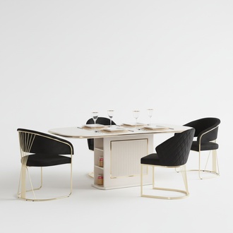 Complete dining room luxury dining set dining table chairs 5pcs beige dining area