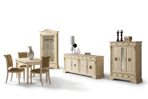 Complete Dining Room Set 4x Chairs Sideboard 8pcs Set Table Chest of Drawers Group Real wood