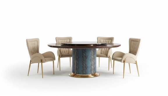 Complete Dining Room Set Round Table 4x Armchairs Chairs Dining Set New