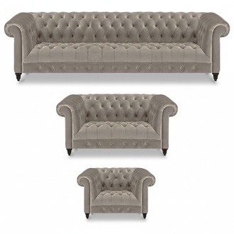 Complete Gray Furniture Set 3-piece Upholstered Furniture Sofa Set Armchair New Chesterfield