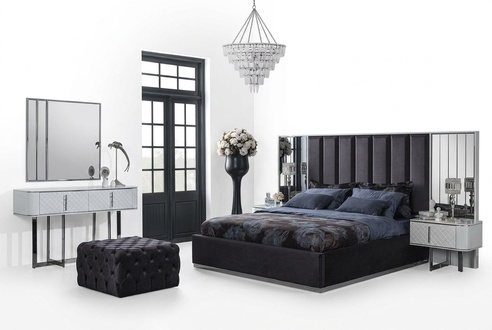 Complete furniture bed 2x bedside tables bedroom stool luxury design