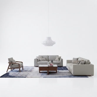 Complete Gray Sofa Set Two-Seater Sofa Upholstered Furniture Armchair Upholstery Textile