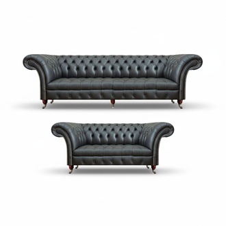Completely leather 2x sofas Chesterfield upholstered furniture leather set new furnishings