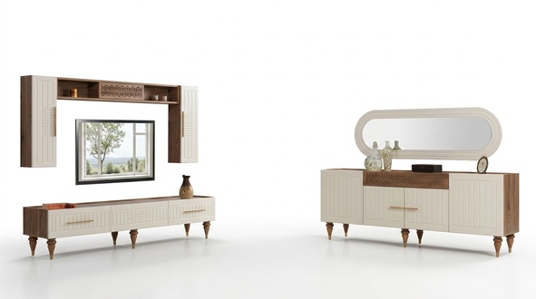 Complete Living Room Set + Dining Room Set Table Shelf Chest of Drawers 6pcs.