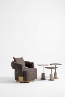 Complete living room armchairs side tables 4pcs fabric grey wood modern