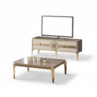 Complete living room TV stand coffee table sideboard beige RTV lowboard 2 pieces