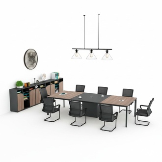 Complete office conference table cabinets office desk black wood 4 pieces