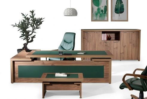 Complete office corner desk office desk set 3pcs wood brown luxury large