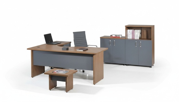 Complete Office Corner Office Table Office Furniture 4 Piece Wood Set Gray Computer Furniture