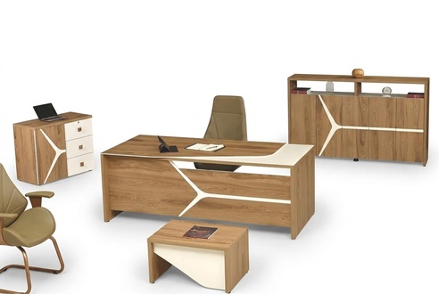 Complete office desk office desk set 4 pcs wood brown modern