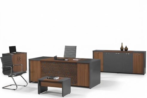 Complete office office desk office furniture desk set 4 pcs wood brown office