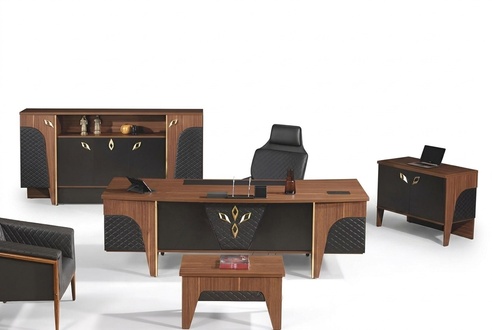 Complete Office Desk Office Desk Set 4pcs Wood Brown Luxury Large