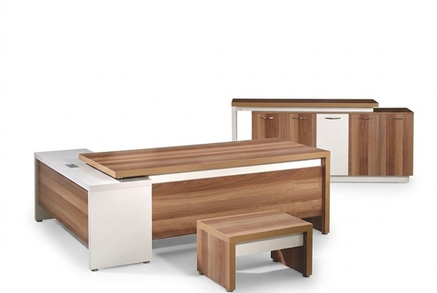 Complete study furniture corner office desk 3pcs wood brown office furniture