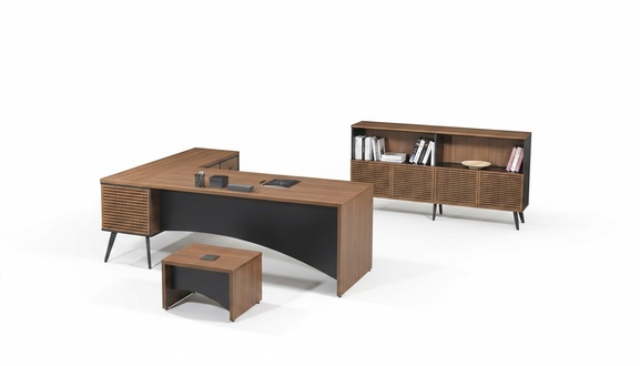 Complete study furniture corner office desk 3pcs wood brown office furniture