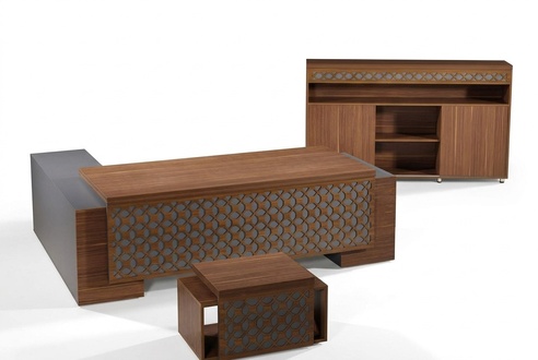 Complete office furniture corner office desk office desk set 3pcs wood brown