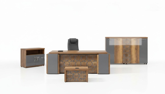 Complete office office furniture desk office desk set 4 pcs wood brown