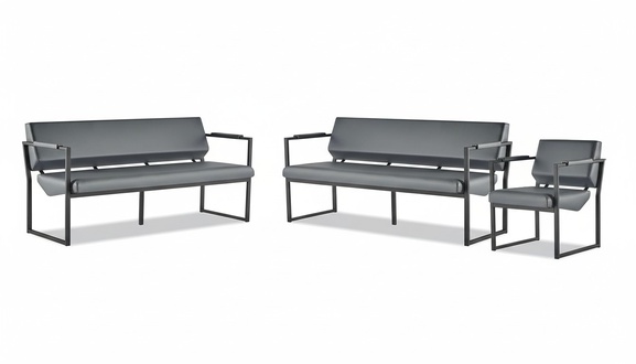 Complete Office Set Sofas 2-Seater Armchair Black Leather Sofas Modern Leather