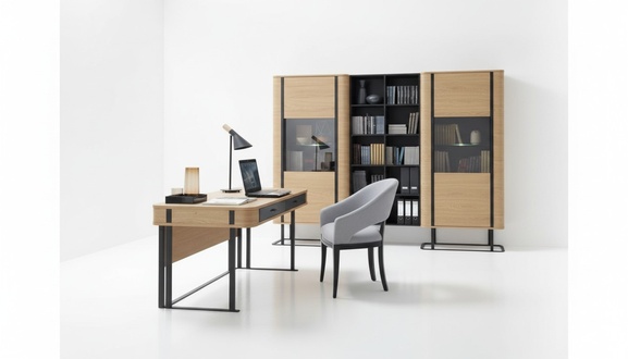 Complete office workspace set desk filing cabinet furniture