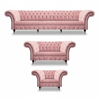 Complete pink sofa set 3 pieces living room Chesterfield upholstered furniture