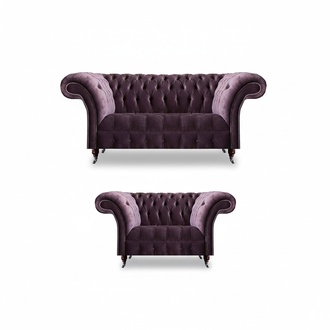 Complete Lila Chesterfield seating set textile three-seater two-seater 2-piece