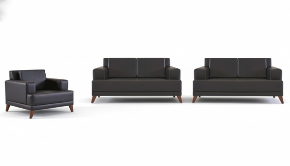 Complete Seating Furniture 2-Seater Armchair Black Modern Upholstered Cushion Leather