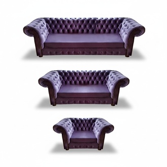Complete Set 3-piece Living Room 2x Chesterfield Sofas Armchair New Upholstered Furniture