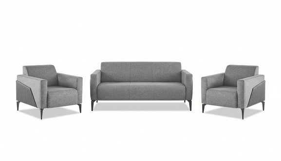 Complete Set 3-Seater 2-Seater Armchair Gray Leather Modern Textile Sofa