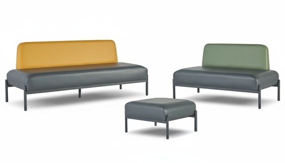 Complete Set 3-Seater 2-Seater Armchair Black Yellow Green Art Deco Leather