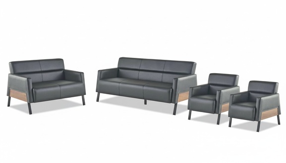 Complete Set 3-Seater 2-Seater Armchair Black Leather Recliner Sofa